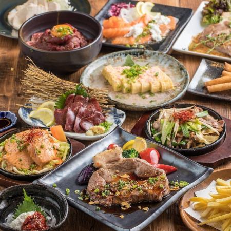 【暁コース】お造り5種盛り・炉端肉焼き盛り合わせ/3時間飲み放題付き全10品6,000円