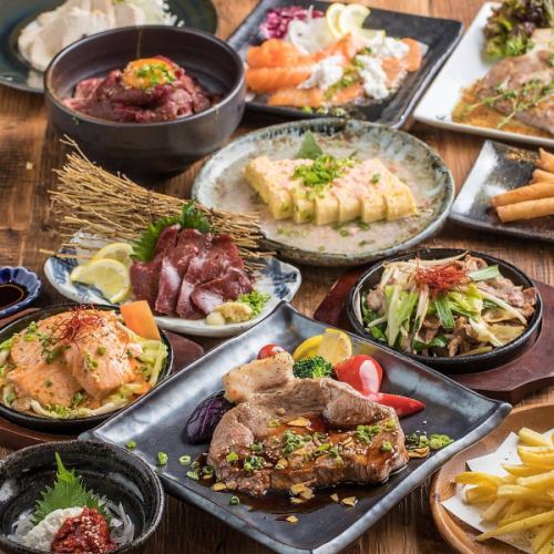 【暁コース】お造り5種盛り・炉端肉焼き盛り合わせ/3時間飲み放題付き全10品6,000円