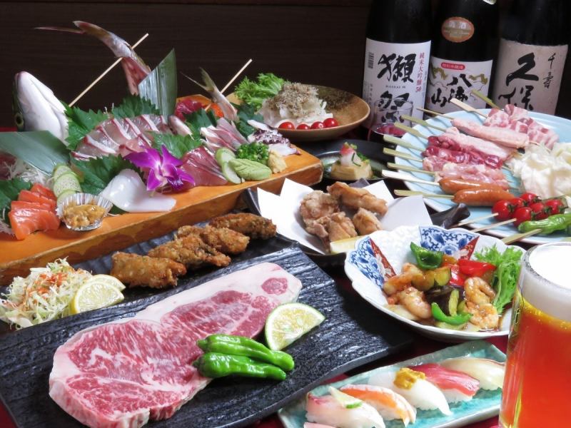 【RIKI宴会コース】刺盛+寿司付き全8品+獺祭含む120分[飲放]⇒6000円※アサヒスーパードライ含む