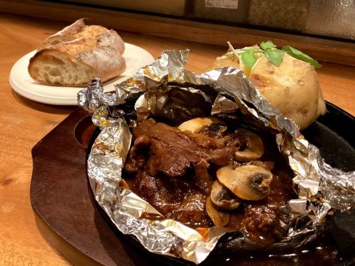 Iron plate hamburger steak with demi-glace sauce