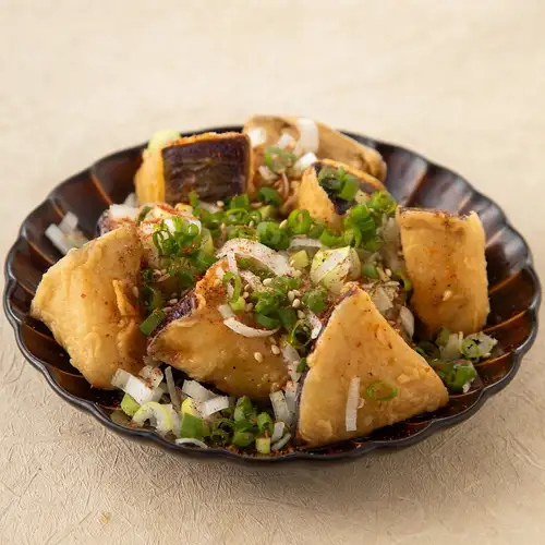 秋茄子の唐揚げ　山椒ダレ