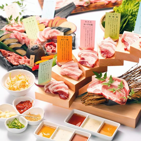 【附90分鐘無限暢飲】頂級豬肉+大理石紋和牛！共12種6,000日元♪