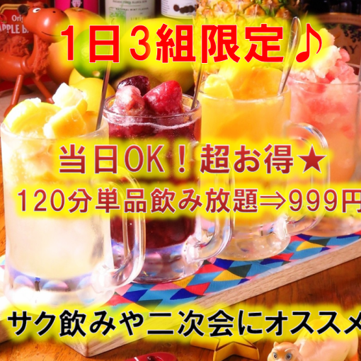 【限定】当日OK!超お得★サク飲みや二次会にお勧め120分単品飲み放題⇒999円