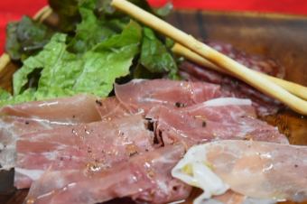 Assortment of raw ham and salami