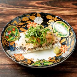 Pickled mackerel with pickled ginger and shiso leaves