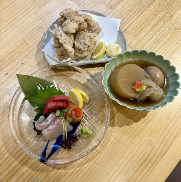 迷ったらまずはコレ!刺身・おでん・唐揚げが一度に味わえる大満足の「しゃかりきセット