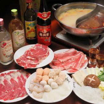 牛肉、三元猪肉、羊肉涮锅套餐：4700日元