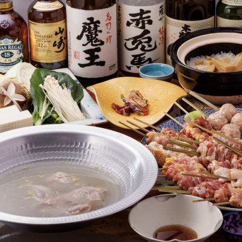 とり刺し・本日の小鉢・一品・水炊き・デザートなど全7品 水炊きコース7700円(税込)