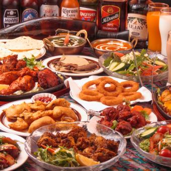 【当日予約可】大人気のチーズナンが付いた全7品2時間飲み放題生ビール付女子会コース3350円