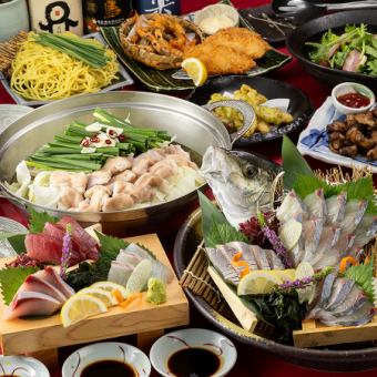 Winter banquet [Fuyu Botan] A satisfying meal with motsunabe as the main course, live squid sashimi, carefully selected sashimi, charcoal-grilled chicken, etc. (2 hours all-you-can-drink included)