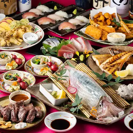 秋宴会【銀杏(いちょう)】活イカやお造り、ハラミステーキやトロ鯖、寿司3貫《120分飲み放題付》