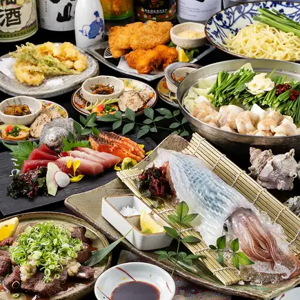 Winter Banquet [Tsubaki]: Fresh squid, Hakata motsunabe (offal hot pot), sashimi, thick-cut beef tongue, monkfish (120-minute all-you-can-drink included)
