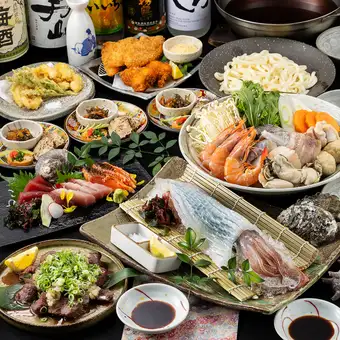 Winter Banquet [Roku]: Live squid, seafood chanko stew, sashimi, thick-cut beef tongue, monkfish (120-minute all-you-can-drink included)
