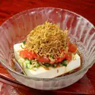 Tofu with whitebait and tomato salad