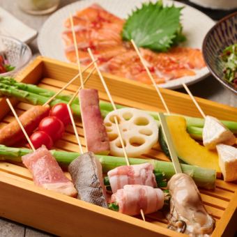 【3時間飲み放題付◎】お任せ串揚げ10本と旬の食材堪能する串えもん天コース！4,000円