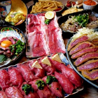 肉壽司5件+炸牛排+烤涮鍋【肉包套餐】17道菜品合計5,000日圓（含2小時無限暢飲）
