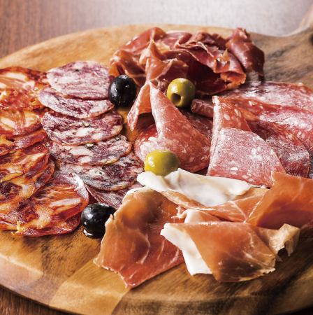Assortment of 3 Kinds of Raw Ham and Salami