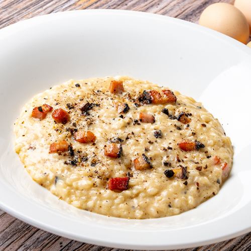 Carbo Risotto with "Farmer's Bacon" and Black Truffles
