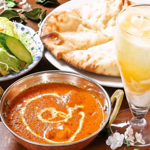 Butter chicken curry and cheese naan set