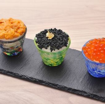Sea urchin / caviar / salmon roe bowl