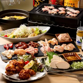 忘年会・宴会に★地鶏の鉄板焼きコース★お席150分(L.O30分前)飲み放題付<全6品>5500円(込)