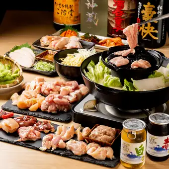 ★地鶏焼肉鍋コース★人気No.１濃厚鶏白湯スープ♪150分飲み放題(L.O30分前)付<全7品>5500円(込)