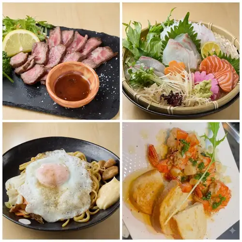 【豪華なご宴会に】和牛たたきやガーリックシュリンプ等、自慢の逸品を味わう飲み放題付コース