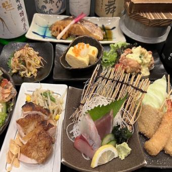 おすすめコース☆【2時間飲放題付き】旬のお造り・地鶏ステーキ・串揚げなど全9品　3300円税込