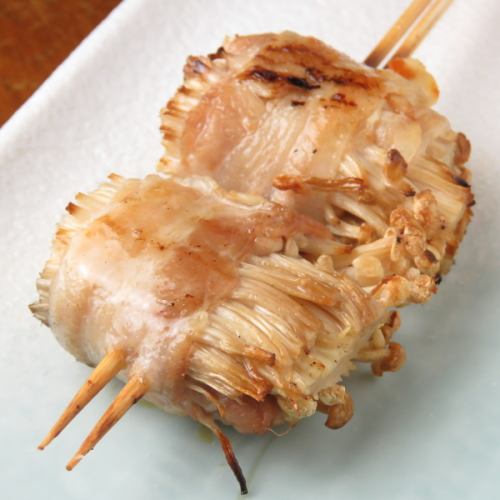 Pork belly roll with enoki mushrooms