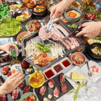【ランチ限定】厚切りサムギョプサル含む選べる韓国焼肉＋赤酢肉寿司等韓国料理食べ放題2400円