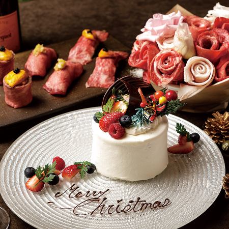 ★X'mas限定コース★肉ブーケ&X'masケーキでWサプライズ!3種の肉寿司など〈全9品〉8,500円