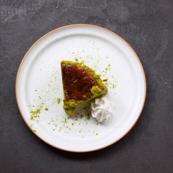 Basque cheesecake made in-house with rich matcha