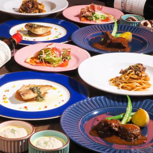 2H飲み放題付きレディースコース5000円!和牛ほほ肉の赤ワイン煮、生ハムのサラダピザ等全7品!