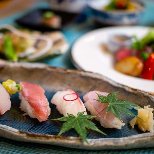 <Hakata Kaiseki> Grilled wagyu beef Genkai seafood nigiri sushi course Lunch also available