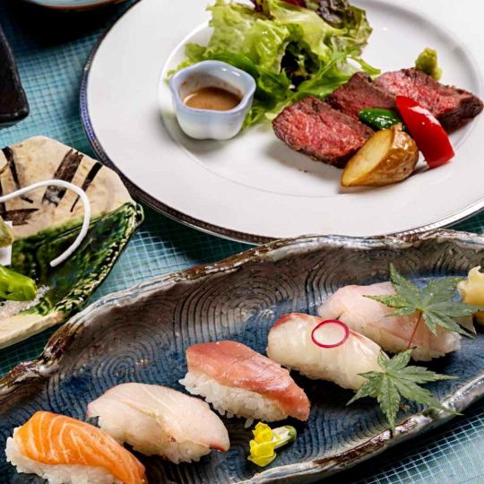 【周末及节假日午餐】特别午餐怀石料理“红花”寿司和牛排