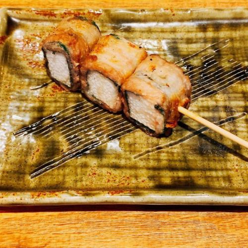 Chinese yam shiso pork roll skewers