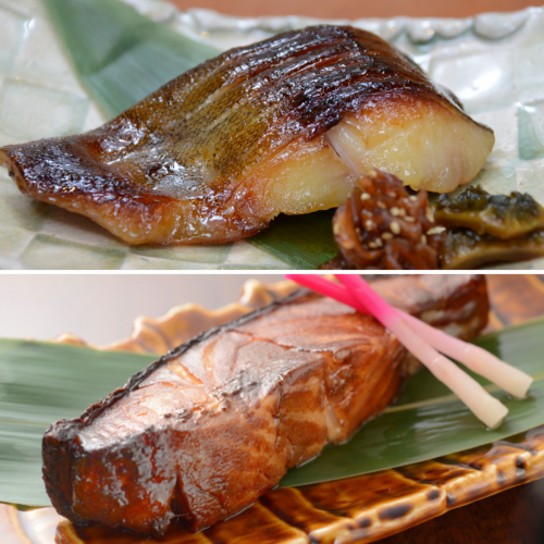 Saikyo-yaki of premium silver cod (above) / teriyaki teriyaki of phantom silver cod (below)