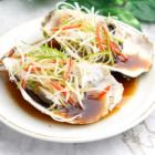 Fresh oysters steamed with green onions and ginger