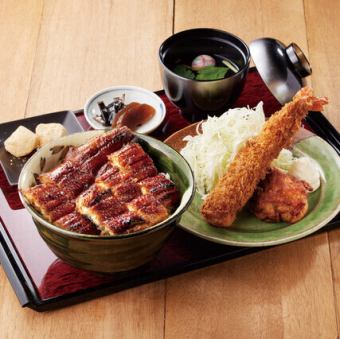 美濃金うな丼エビフライ定食 上