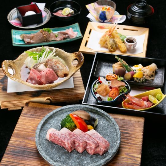 [For dinner] 10 dishes including stone-grilled specially selected Matsusaka beef, Saikyo-yaki mackerel, rare beef cutlet, etc. ``Kenran course'' includes 2 hours of all-you-can-drink