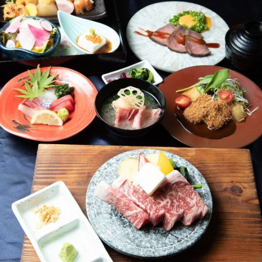[Meal/Entertainment] ``Akatsuki Course'' with 9 dishes including stone-grilled specially selected Matsusaka beef, zuri, rare beef cutlet, etc. 2 hours all-you-can-drink included