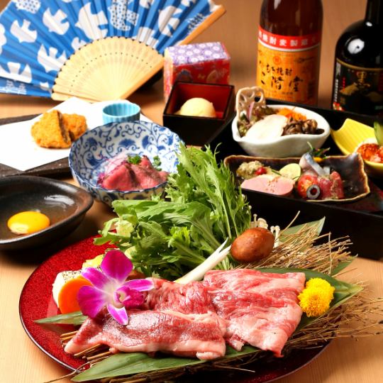 【忘年會♪】神戶牛胸肉“壽喜燒套餐”,包含前菜、油炸食品等7道菜品以及2小時無限暢飲