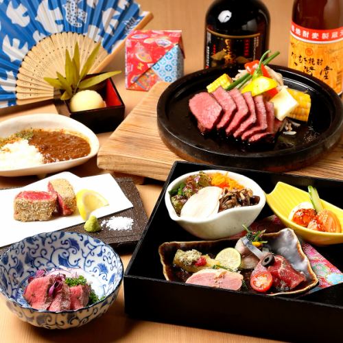 【奢華年末派對】「椿套餐」包含仙台牛肉石烤、刺身、和牛生肉排等8道菜,並含2小時暢飲◆ 8,800日元