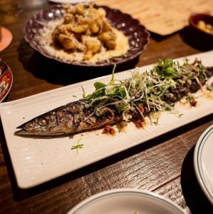 秋刀魚の薪グリル