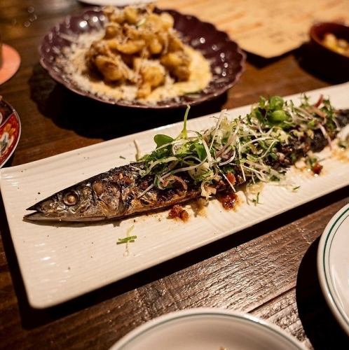 秋刀魚の薪グリル