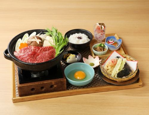 Sukiyaki set meal of Kiyomaro beef from Okayama Prefecture