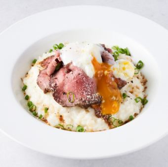 Homemade roast beef cream risotto with hot balls