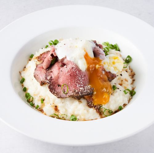 Homemade roast beef cream risotto with hot balls