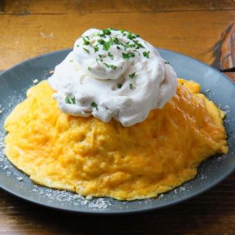 Base omelette risotto with porcini cream sauce