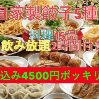 [Limited-time offer: Satisfying banquet plan★] Gyoza's ultimate course! 15 dishes, 2 hours of all-you-can-drink, 4,500 yen (tax included)